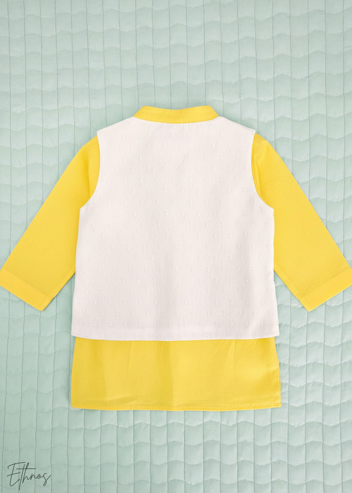 Organic Cotton Yellow & White kurta Set with Jacket - Sun