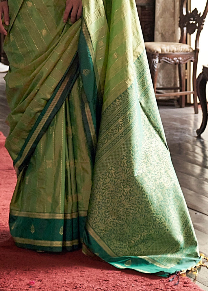 Light Green Tussar Silk Handloom Weaving Saree