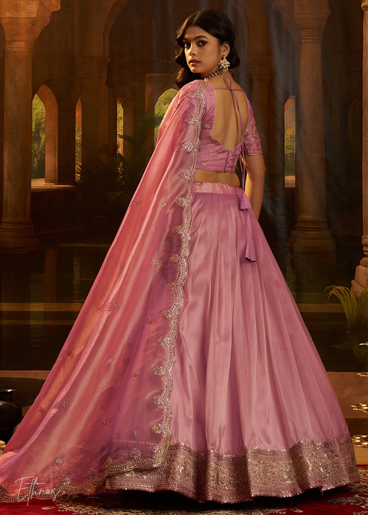 Pink Organza Art Silk Lehenga