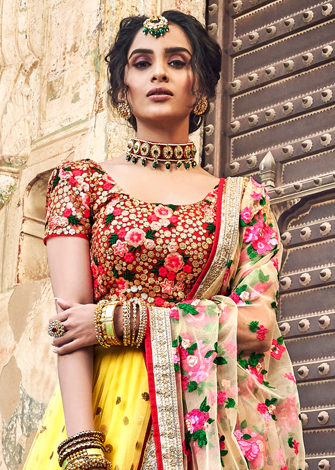 Electric Yellow Soft Net Lehenga Choli with Sequins,Thread & Zari work