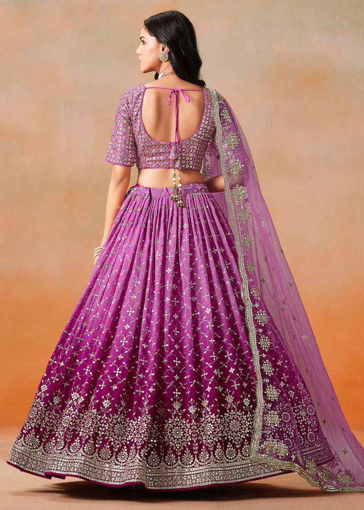 Rani Pink Sequins Zari Embroidered Work Georgette Lehenga