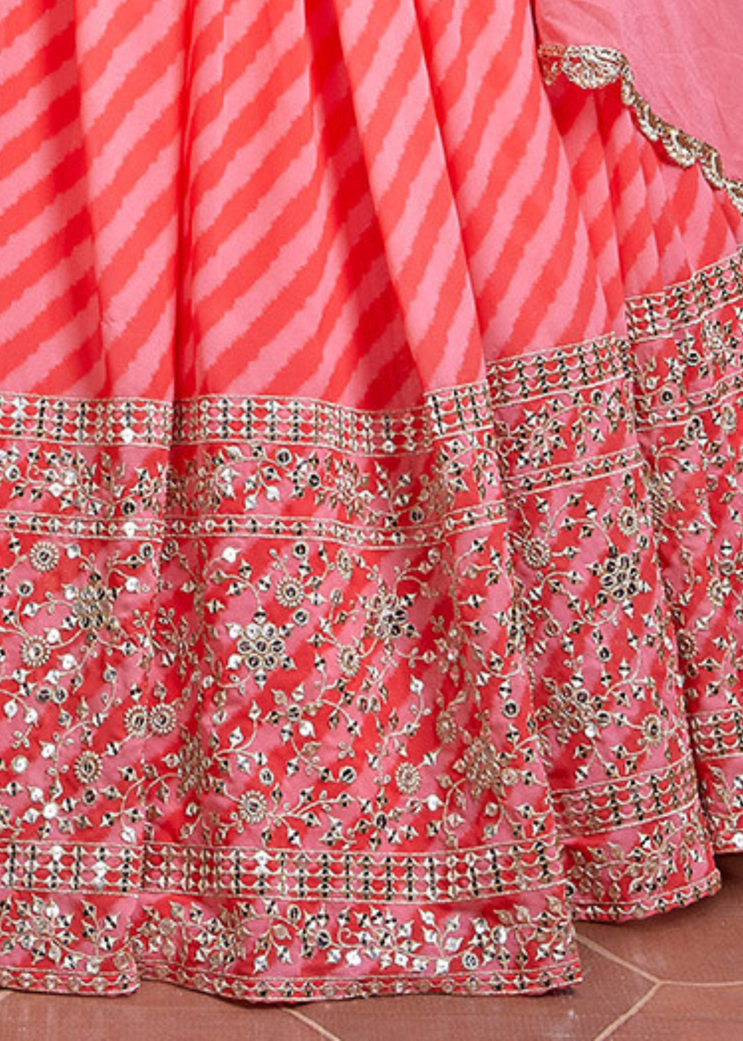 Shades Of Pink leheriya Printed Organza Silk Lehenga Choli with Zari & Sequins work