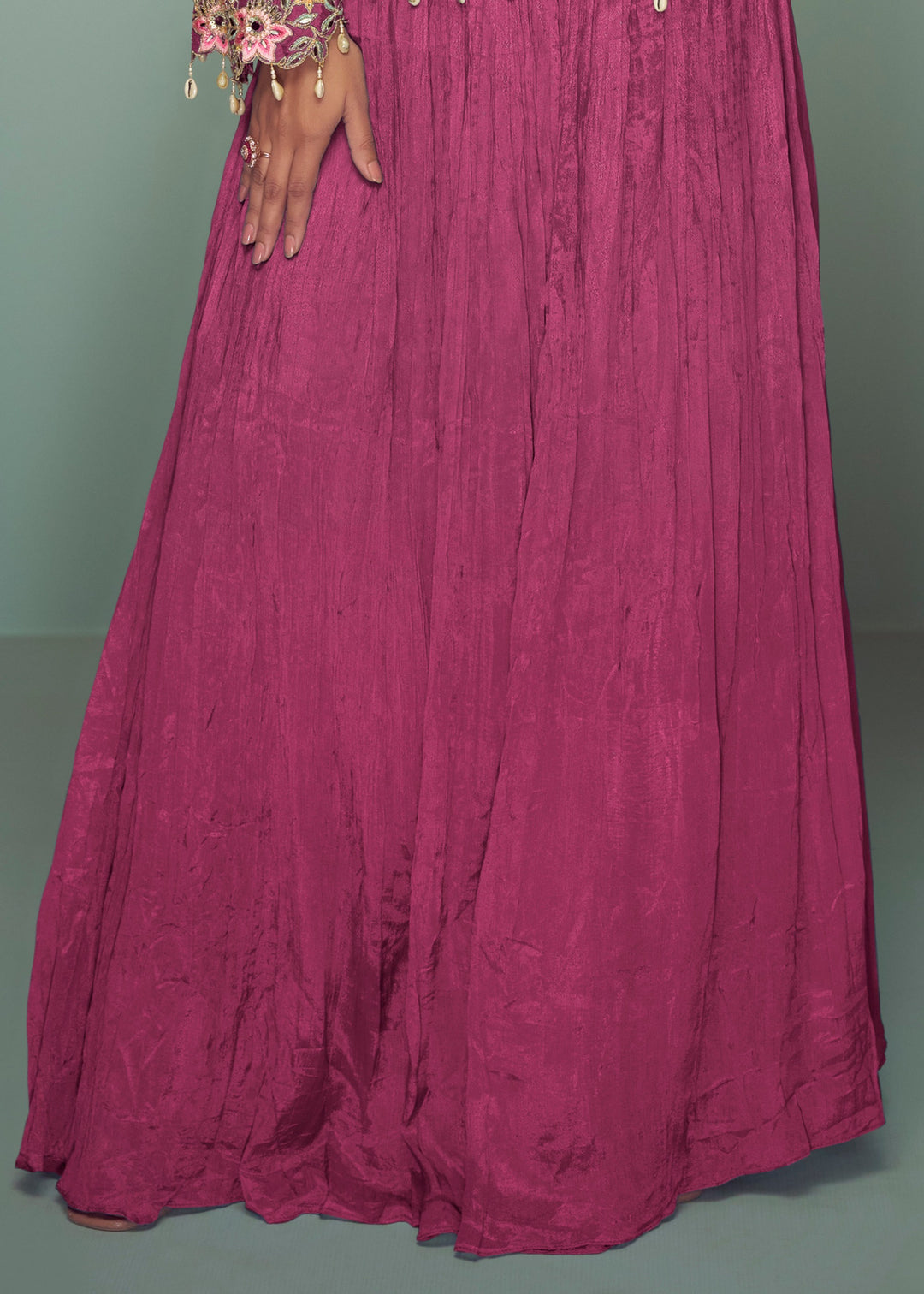 Fuchsia Pink Chinon Top with Skirt