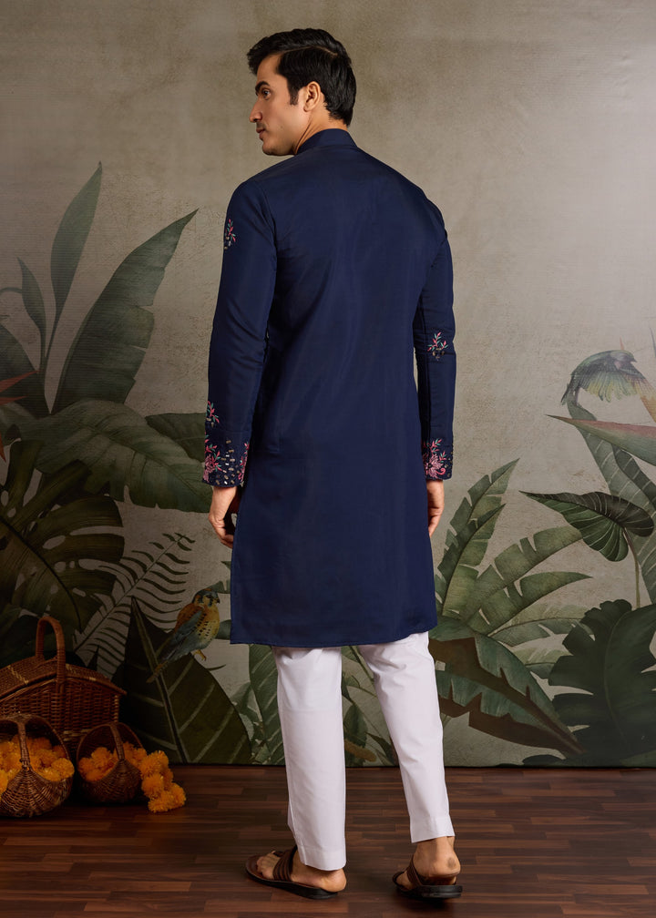 Navy Blue Mens Wear Silk Kurta with Pant