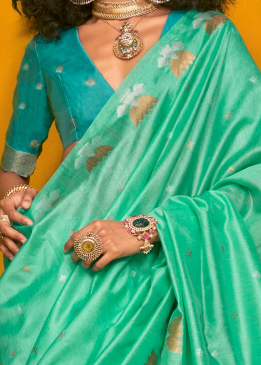 Seagreen Tussar Silk Saree