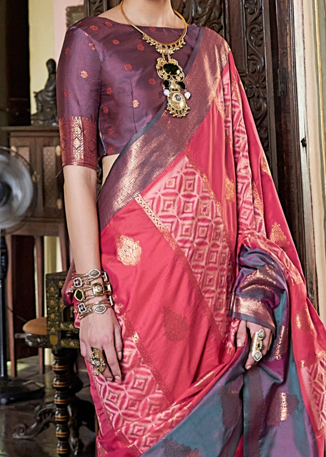 Salmon Pink Pochampally Handloom Silk Saree