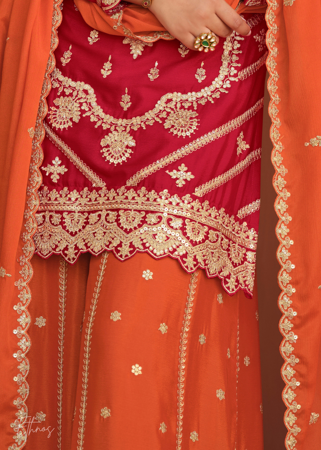 Rust Red And Burnt Orange Silk Salwar Suit