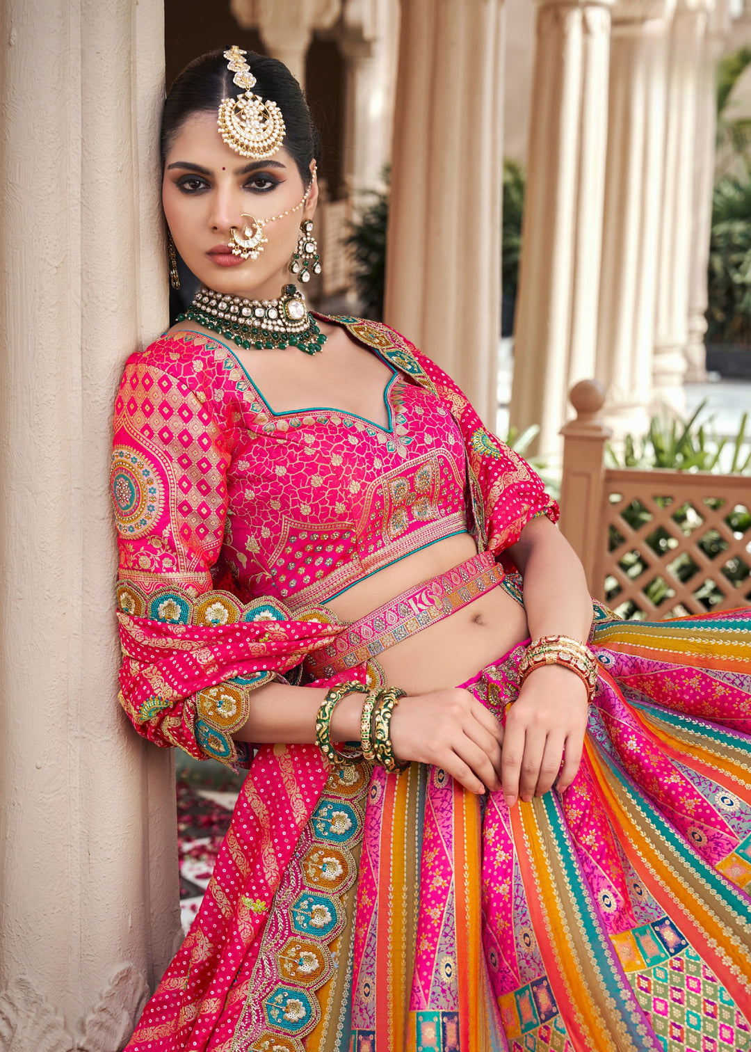 Pink Banarasi Silk Lehenga with Zarkan & Cutwork