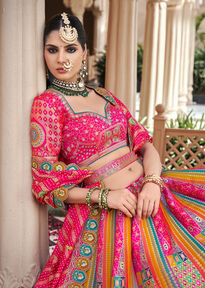 Pink Banarasi Silk Lehenga with Zarkan & Cutwork