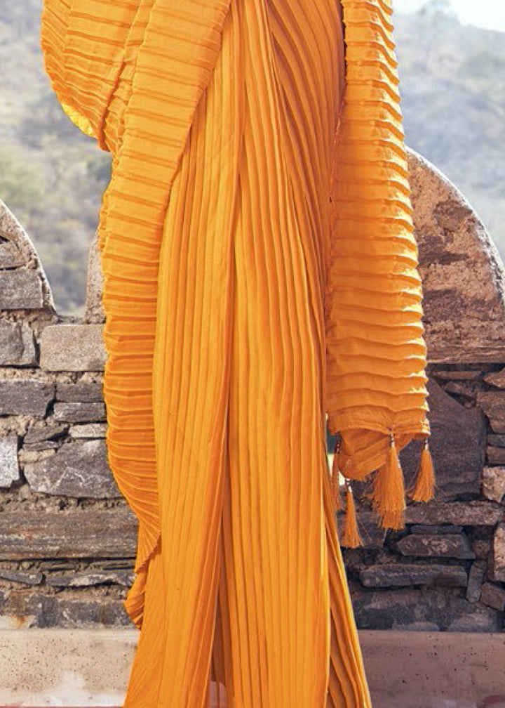 Sunflower Yellow Crush Silk Saree With Beautiful Blouse