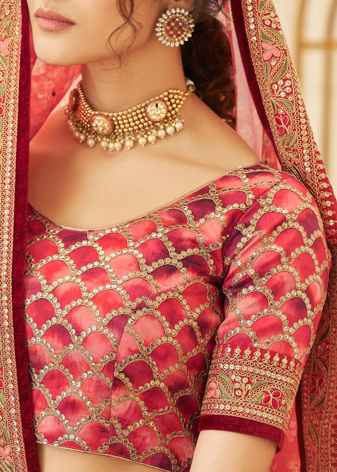 Shades Of Red Art Silk Lehenga Choli with Thread, Zari,Dori & Sequins work