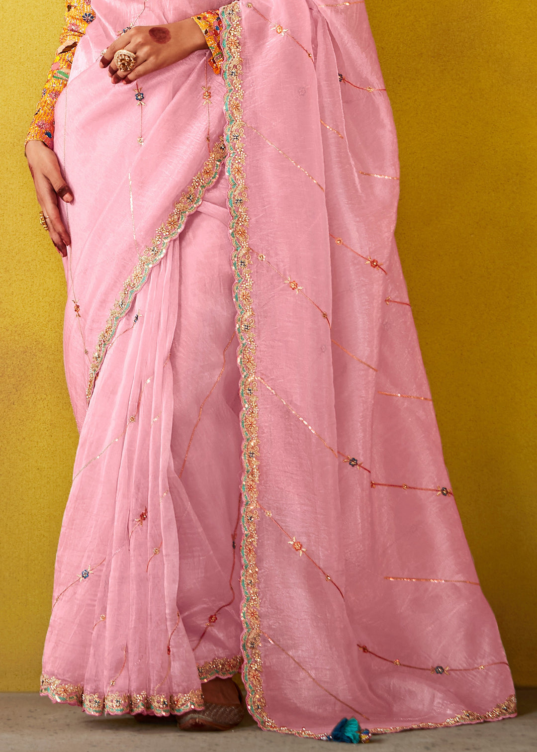 Soft Pink Glass Tissue Silk Saree