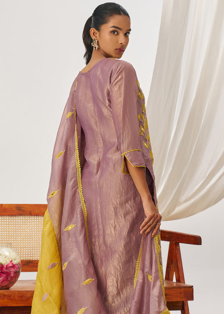 Iris Purple Silk Pant Suit With Embroidery Work