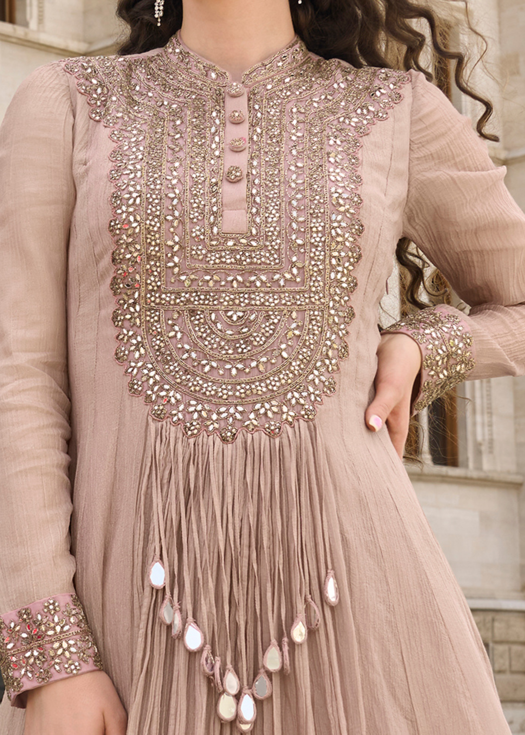 Dusty Rose Chinon Silk Gown with Dupatta