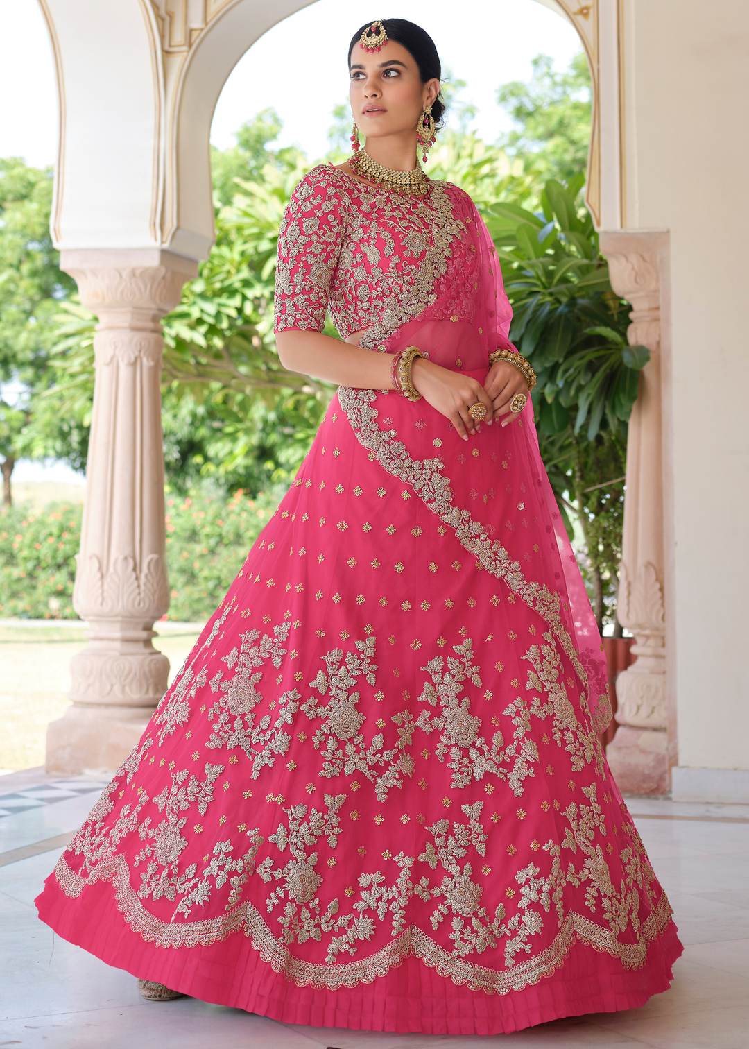 Cerise Pink Soft Net Lehenga Choli with Dori & Sequins work