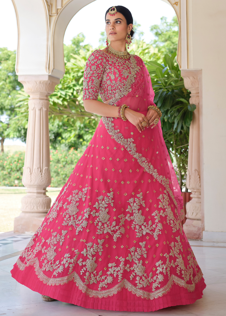 Cerise Pink Soft Net Lehenga Choli with Dori & Sequins work