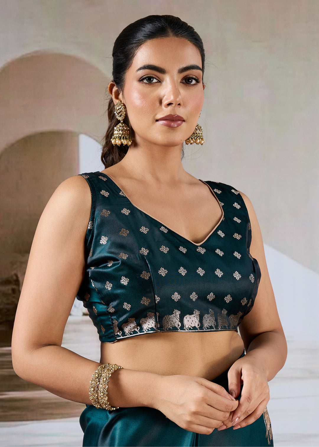 Dark Green Pure Satin Handloom Weaving Saree
