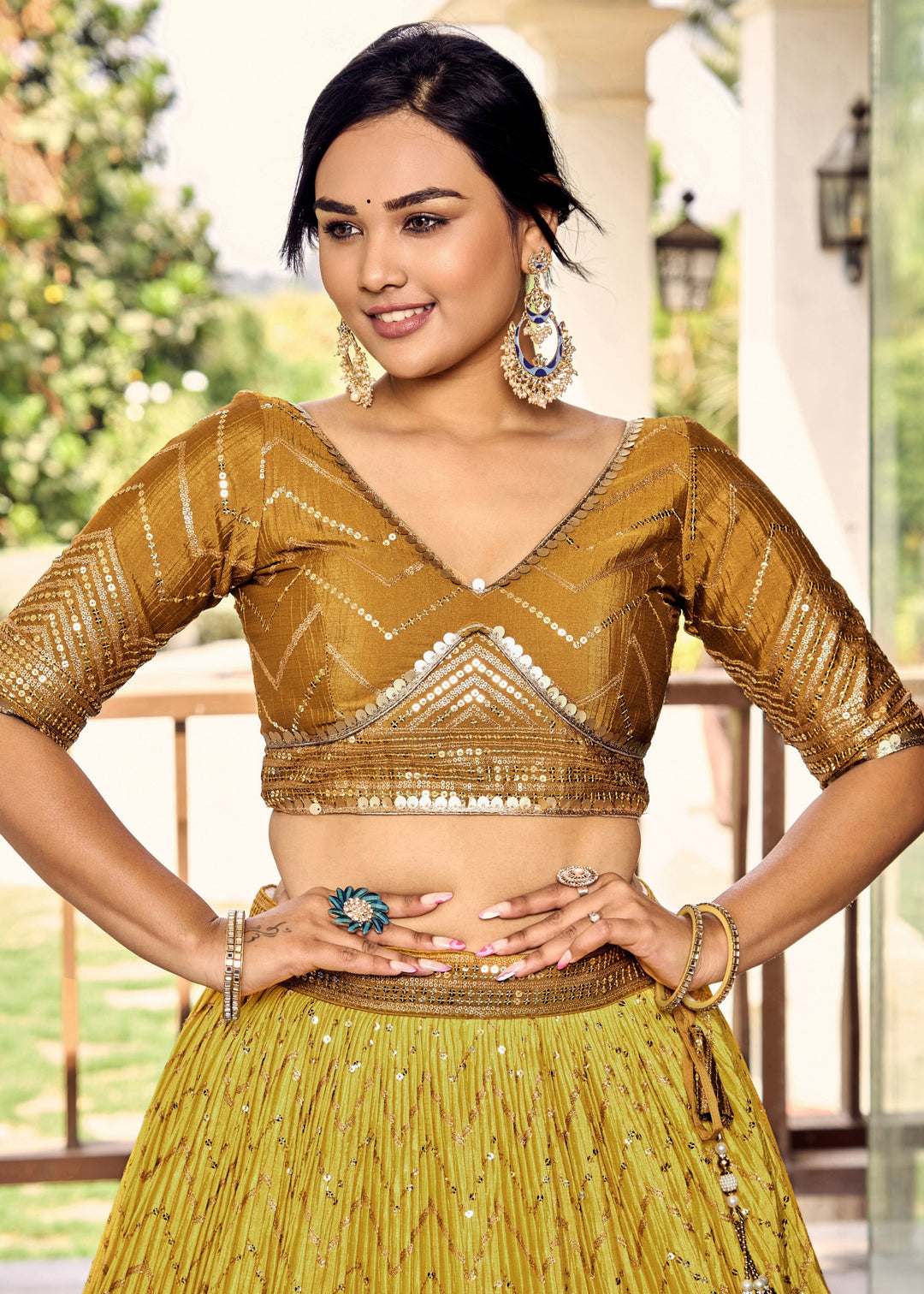 Butterscotch Yellow Chinon Silk Lehenga With Sequence and Thread Embroidery Work