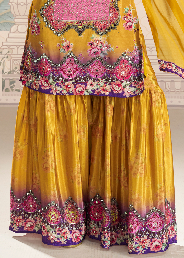 Mustard Yellow Crep Silk Sharara Suit