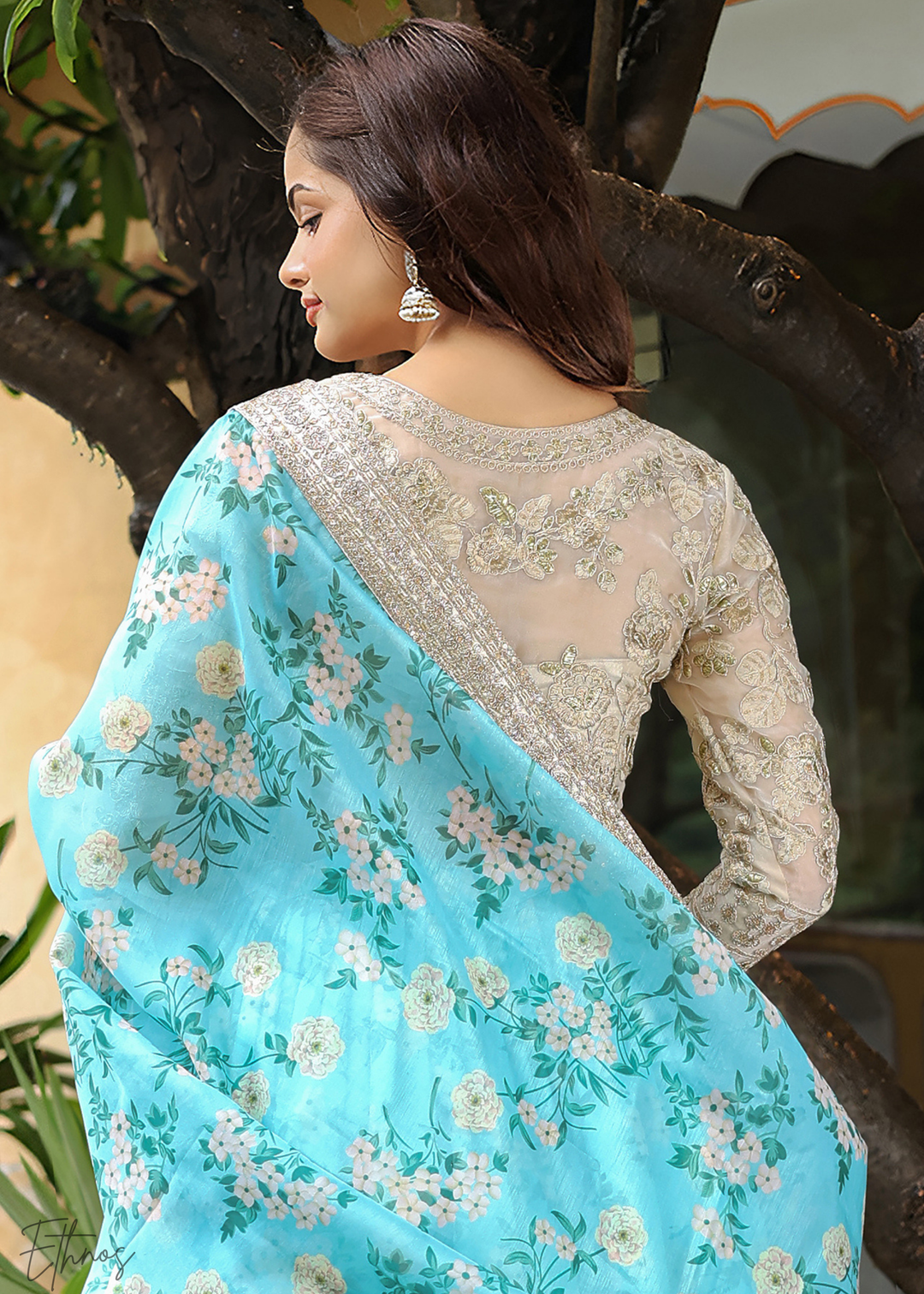 Sky Blue Organza Lehenga With Dupatta