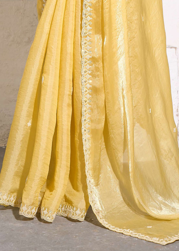 Canary Yellow Gold Crush Tissue Silk Saree : Top Pick