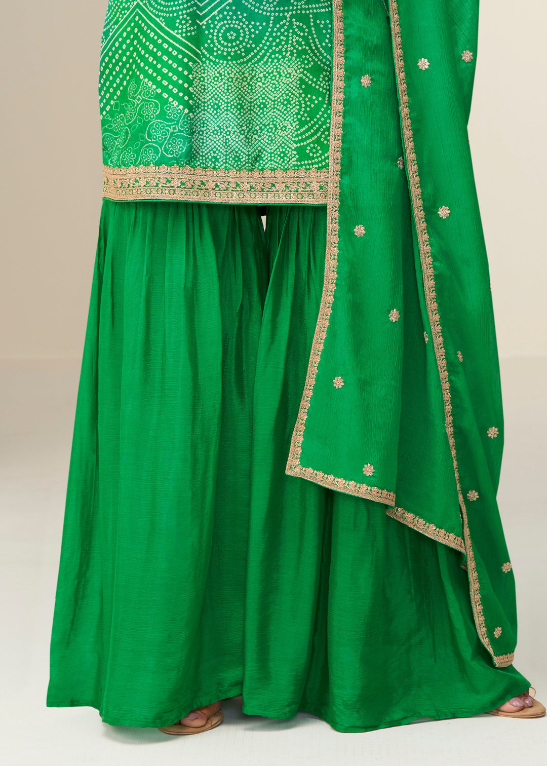 Parakeet Green Chinon Silk Sharara Suit