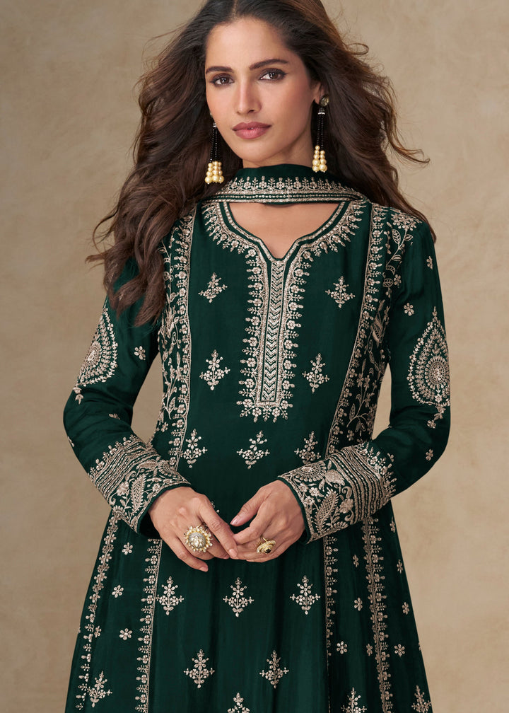 Castleton Green Chinon Silk Suit With Embroidery Work