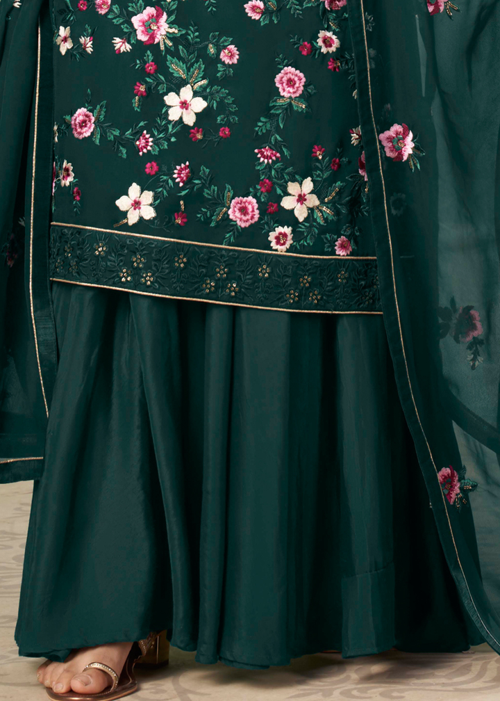 Sacramento Green Georgette Salwar Suit with Multi Colour Thread Embroidery & Sequence work