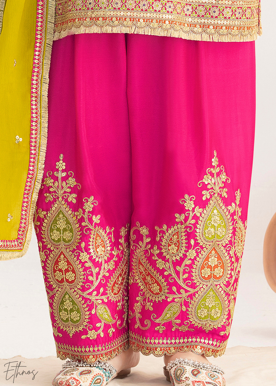 Bright Pink Chinnon Silk Salwar Suit