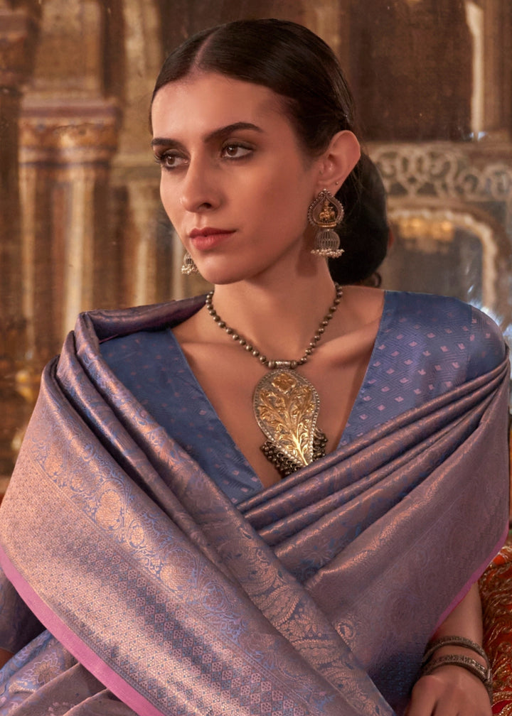 Violet Purple Handloom Weaving Silk Saree