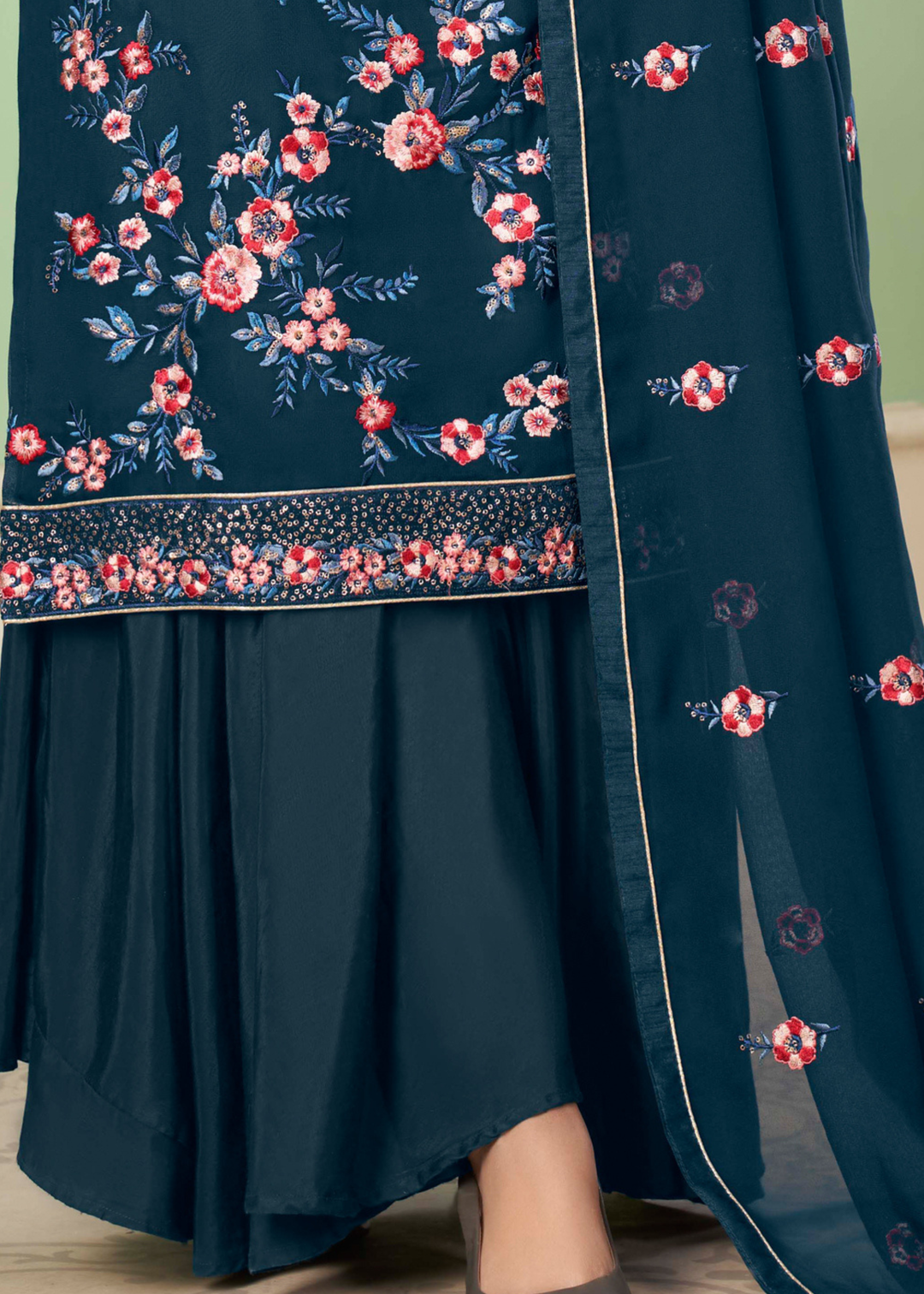 Space Blue Georgette Salwar Suit with Multi Colour Thread Embroidery & Sequence work