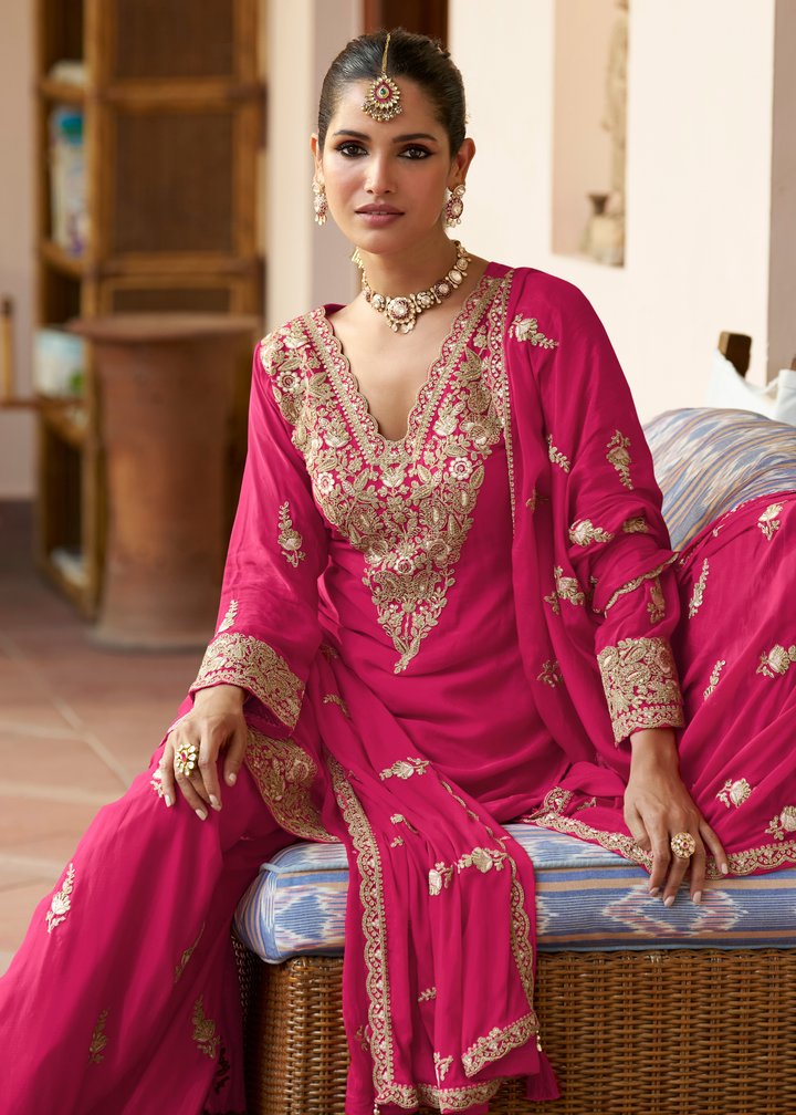 Rani Pink Chinon Palazzo Suit