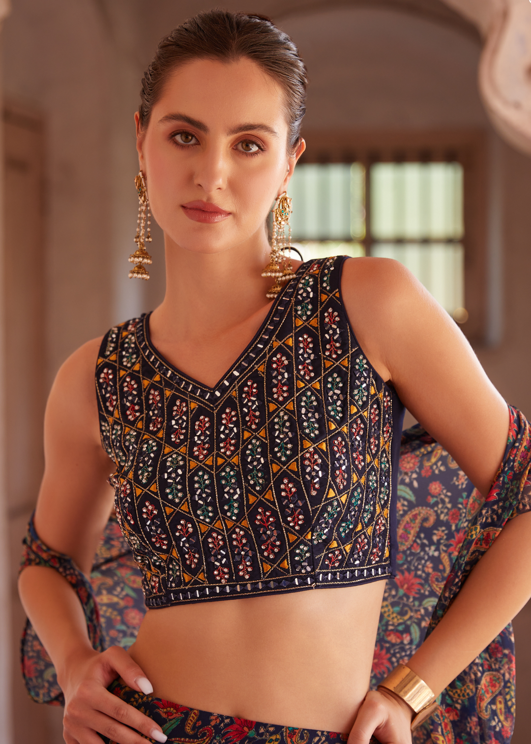 Shades Of Blue Georgette Sharara Choli with Embroidery work