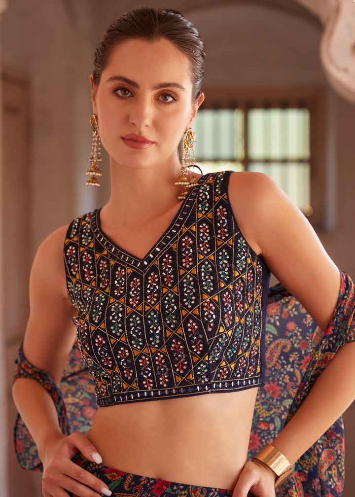 Shades Of Blue Georgette Sharara Choli with Embroidery work