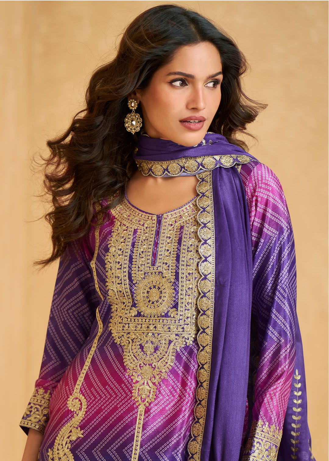 Purple With Pink Accents Silk Salwar Suit