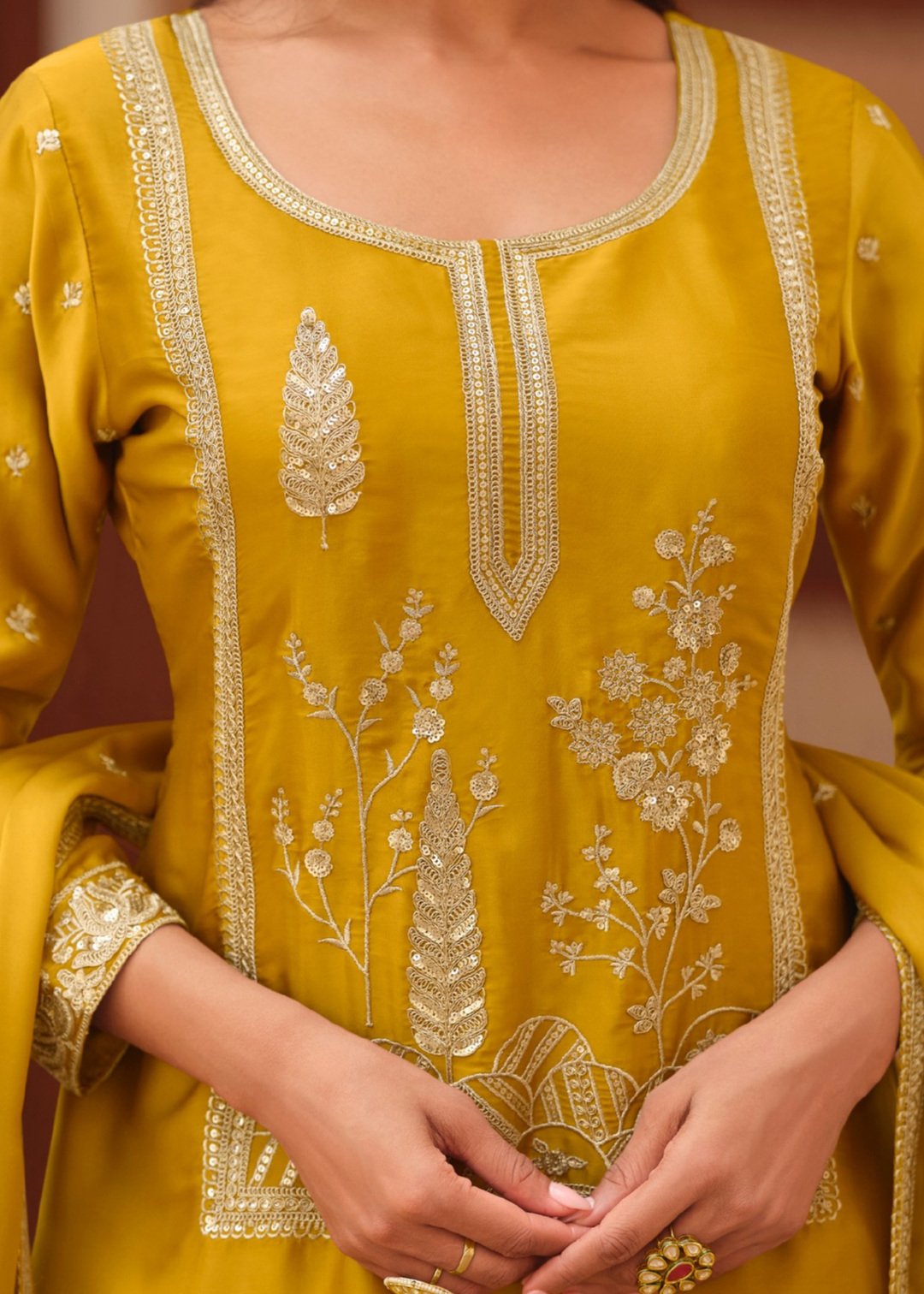 Olive Mustard Silk Satin Sharara Suit