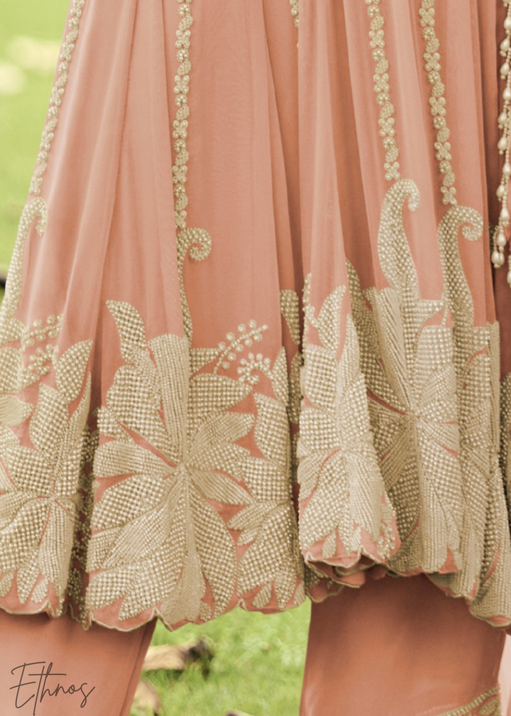 Peach Pink Georgette Anarkali Suit