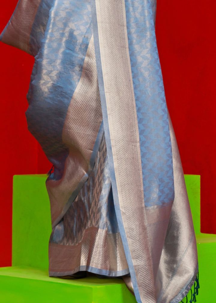 Dodger Blue Viscose Zari Tissue Silk Saree