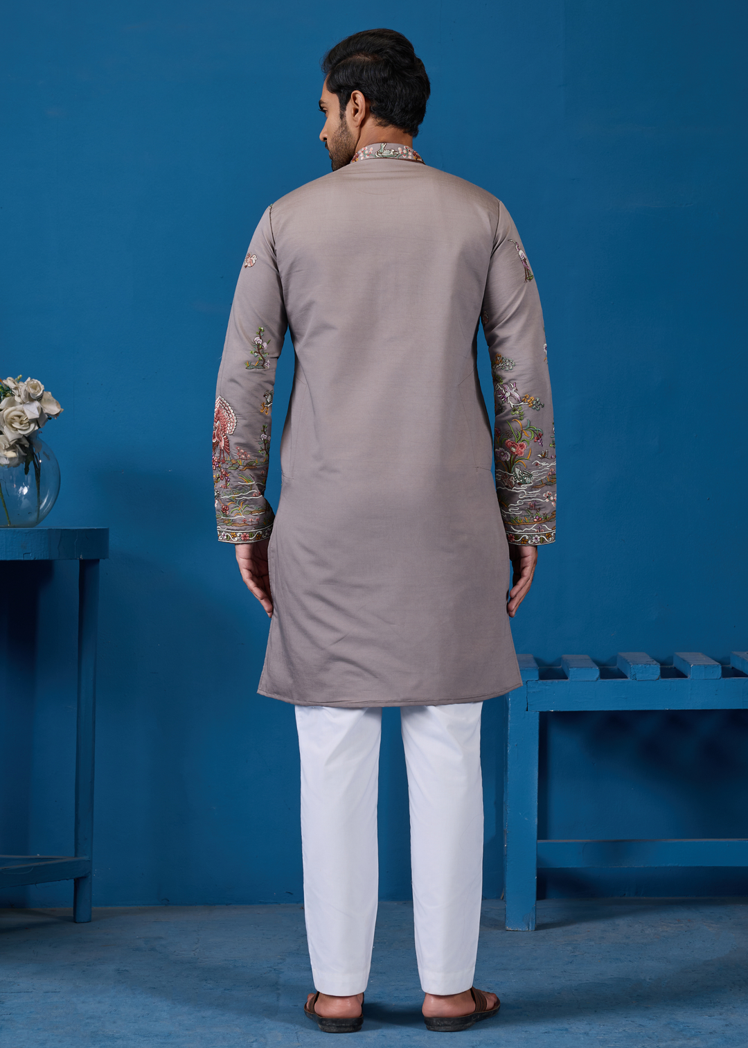 Soft Mauve Grey Mens Wear Kurta with Pant