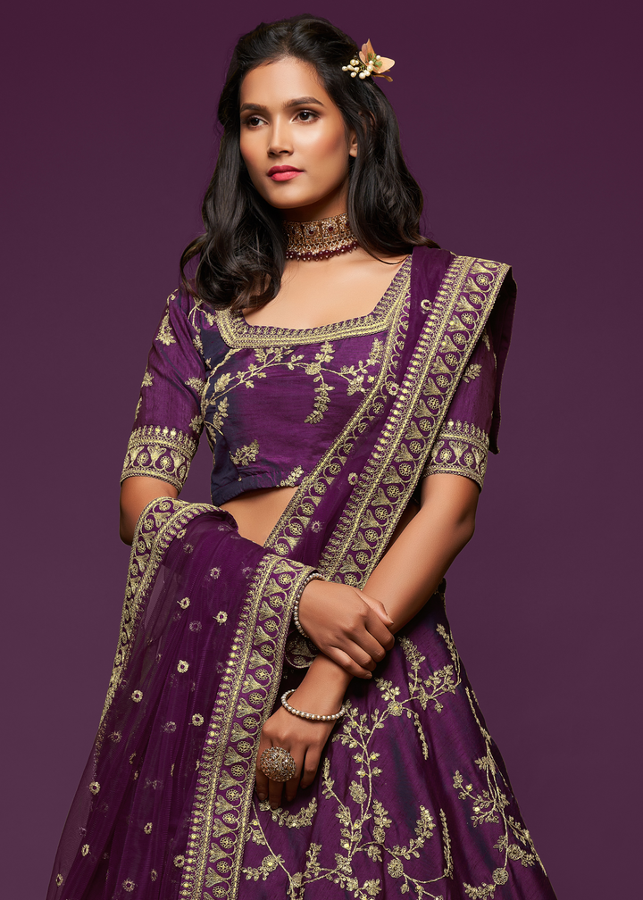 Wine Purple Silk Lehenga Choli with Thread,Zari,Dori & Sequins work