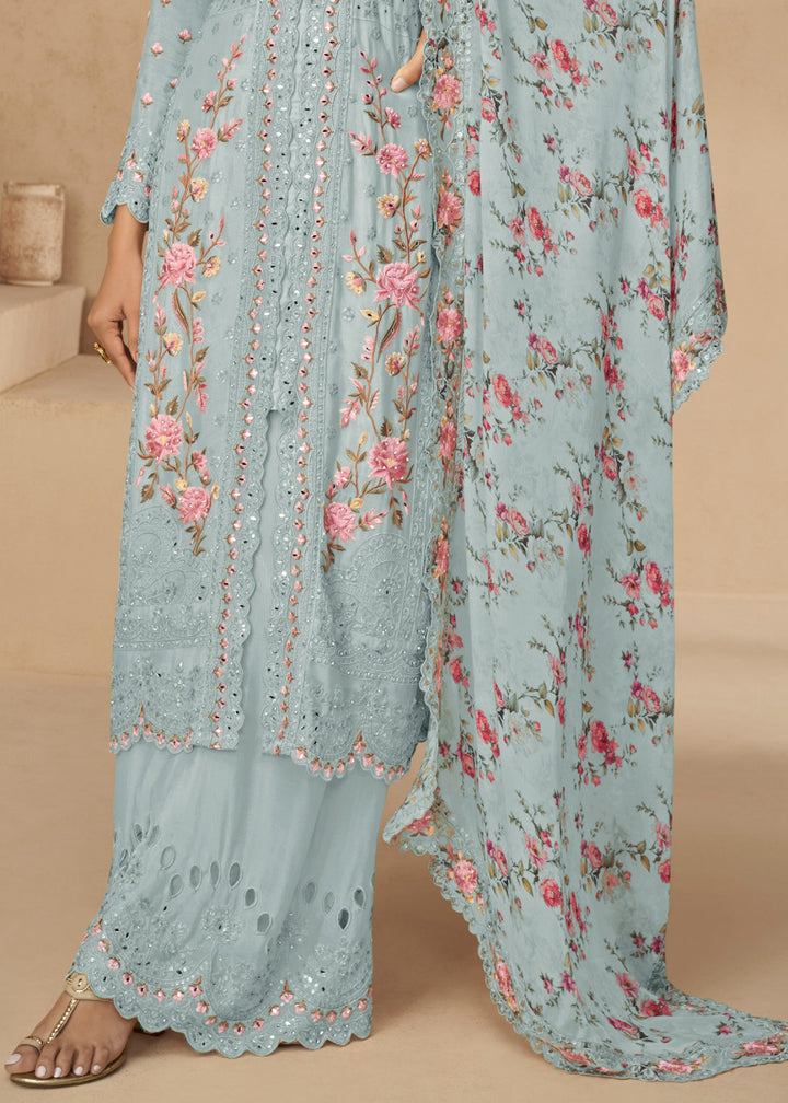 Pastel Blue Airtex Chinon Salwar Suit