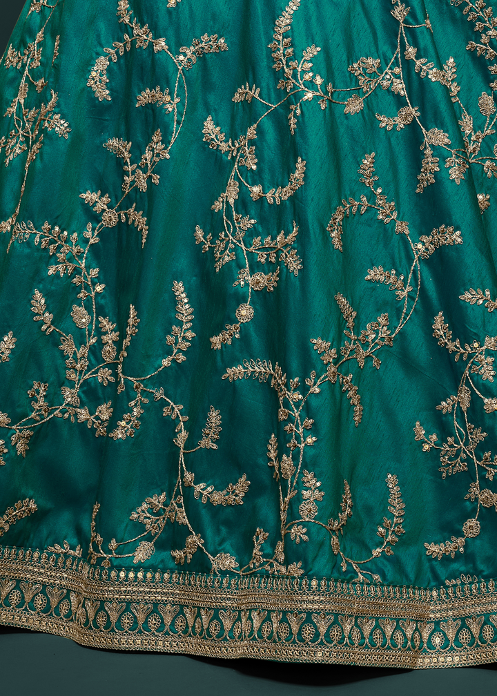 Teal Green Silk Lehenga Choli with Thread,Zari,Dori & Sequins work