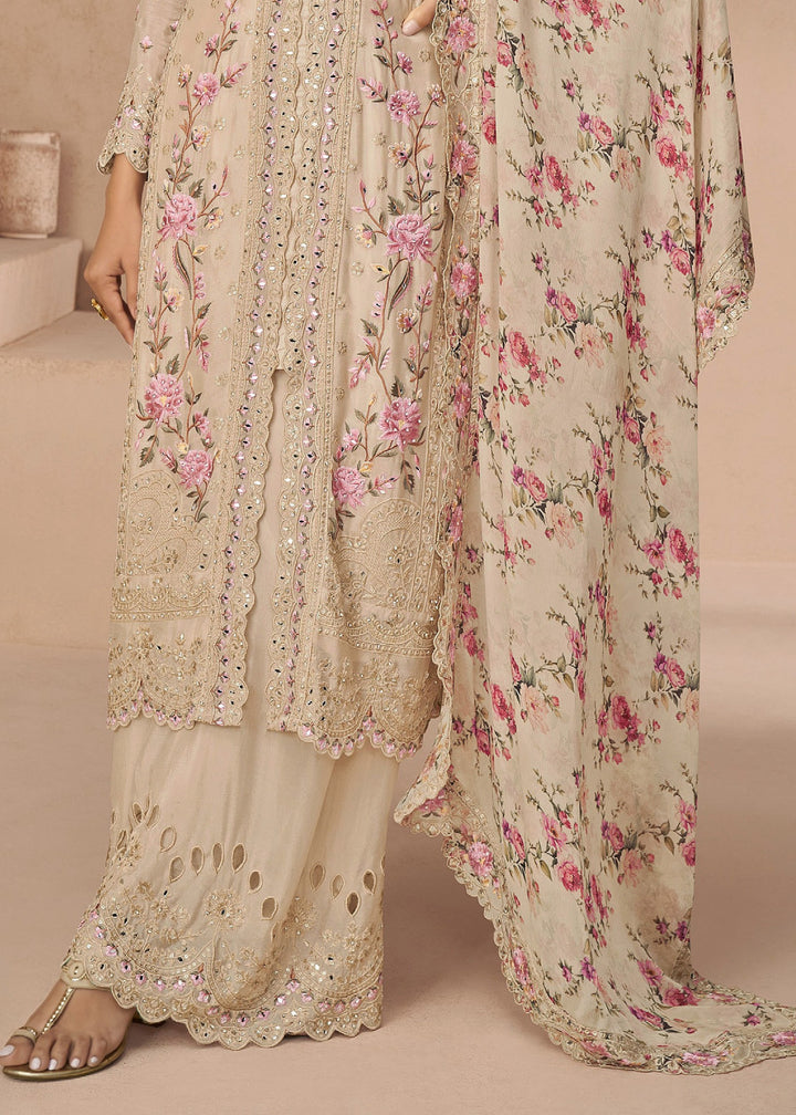 Cream Airtex Chinon Salwar Suit