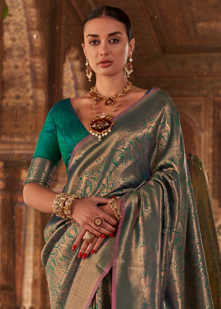 Seaweed Green Handloom Weaving Silk Saree