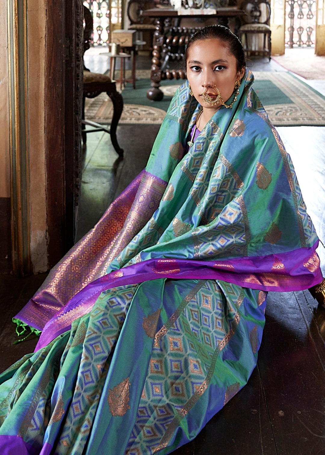 Jam Purple Pochampally Handloom Silk Saree