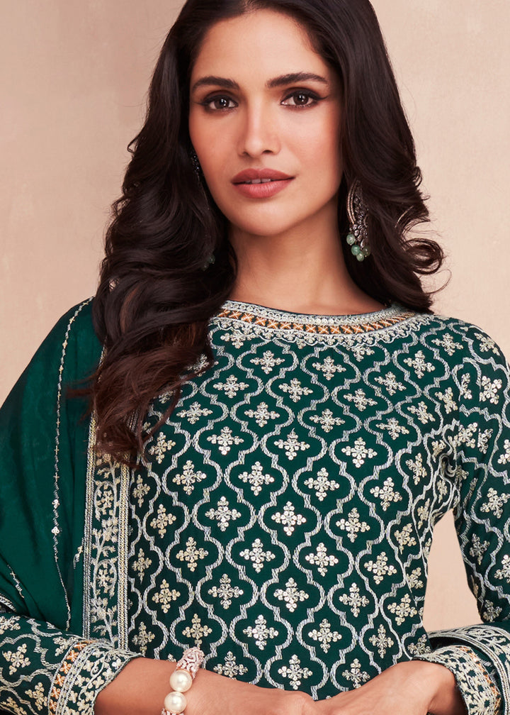 Hunter Green Chinon Silk Skirt Suit