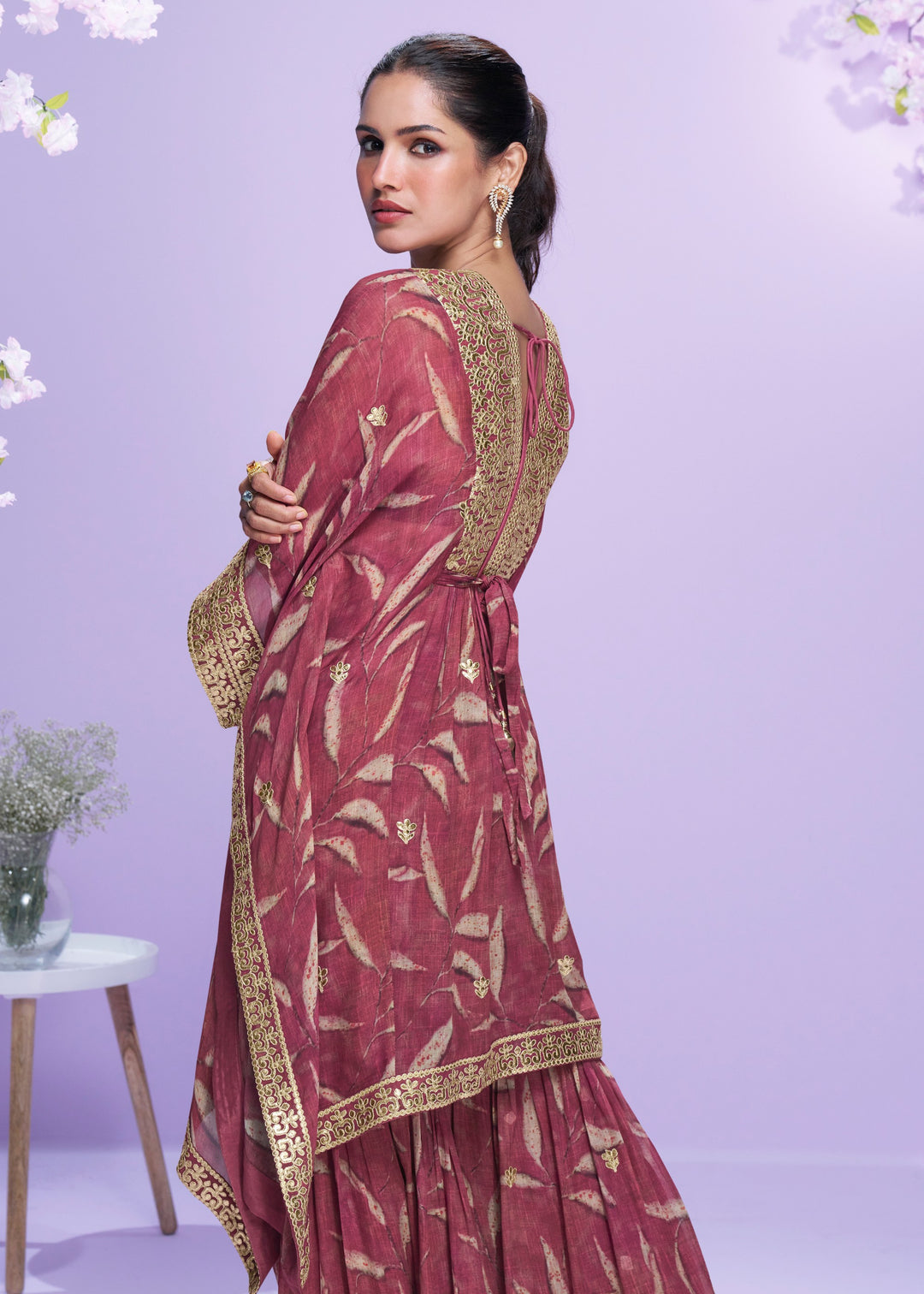 Cardinal Red Georgette Kaftan Set