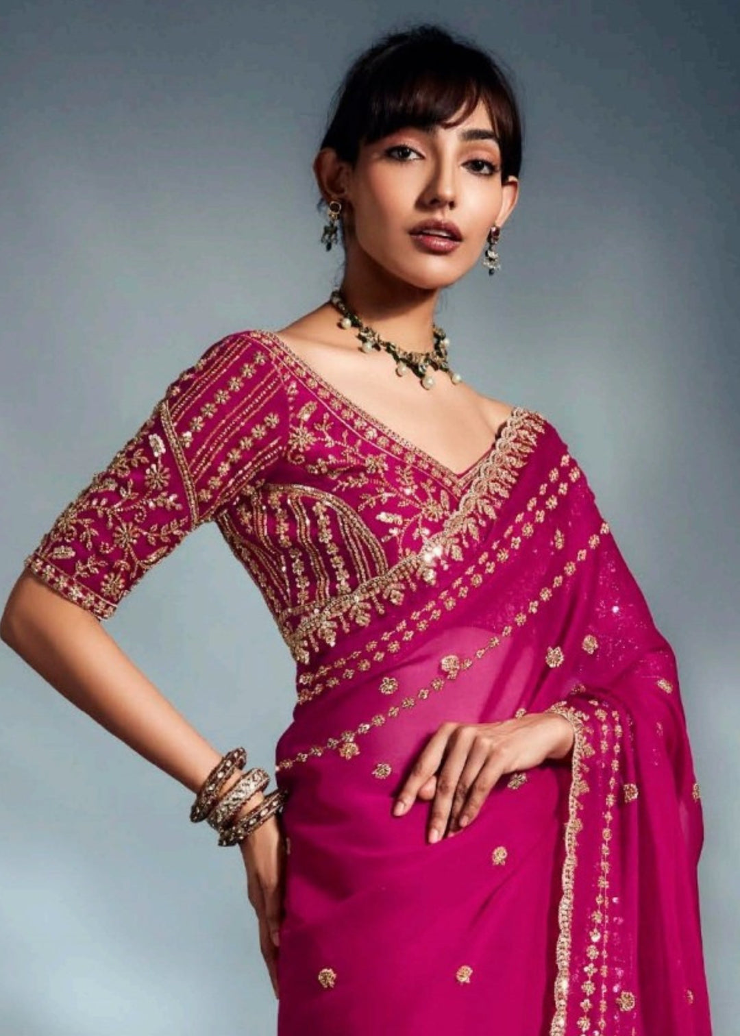 Cerise Pure Fancy Saree with Hand Worked Border
