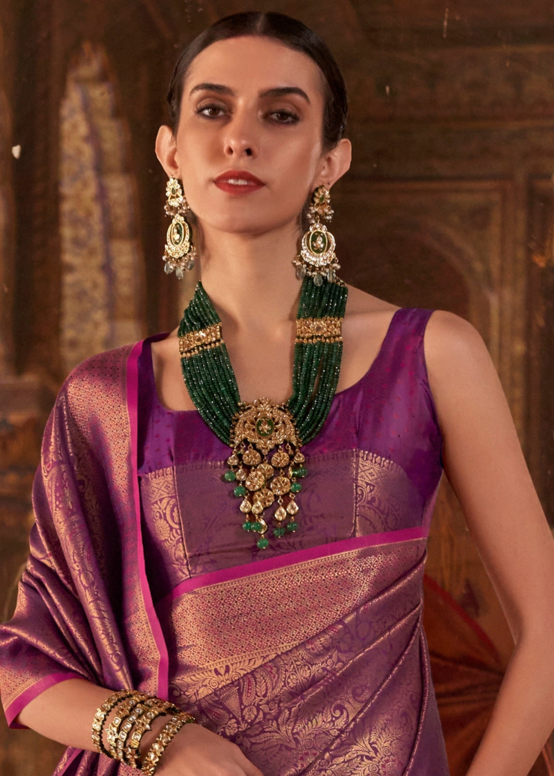 Royal Purple Handloom Weaving Silk Saree