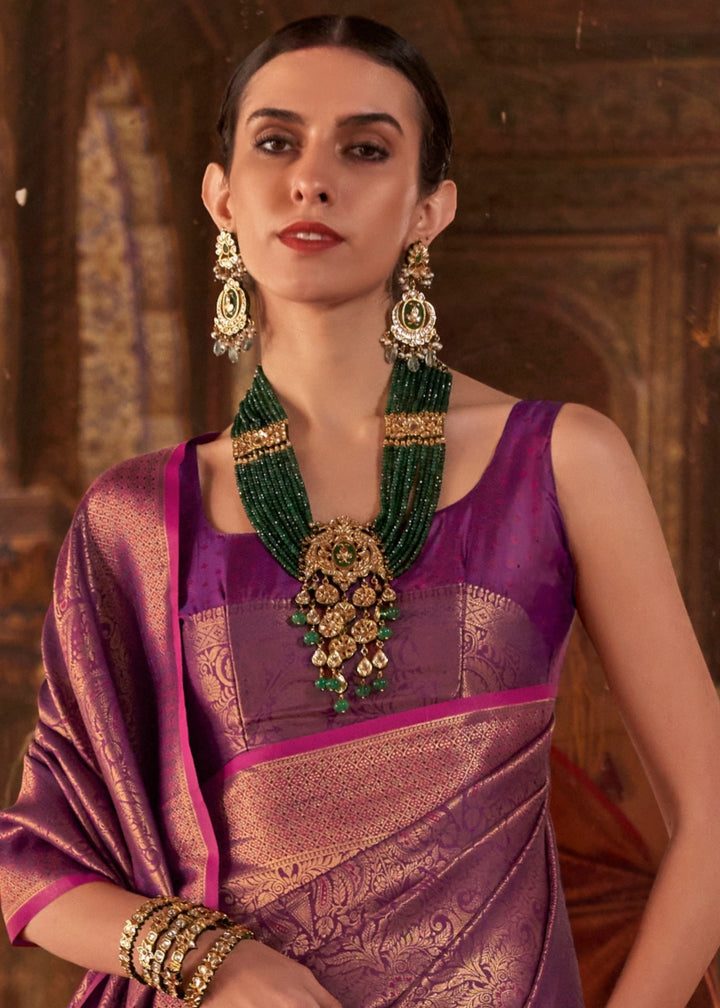 Royal Purple Handloom Weaving Silk Saree